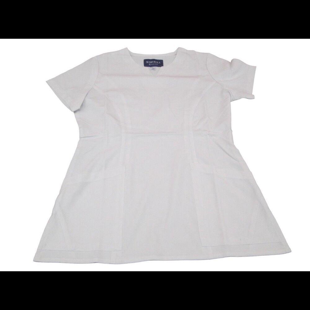 Marvella Womens White Uniform Medical Scrub Top Nurse Hospital Work Wear XXS